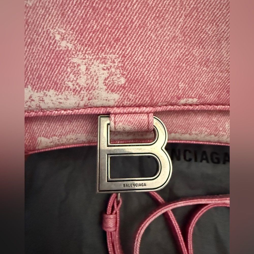 Balenciaga hourglass Distressed denim Pink small Bag - Picture 4 of 12
